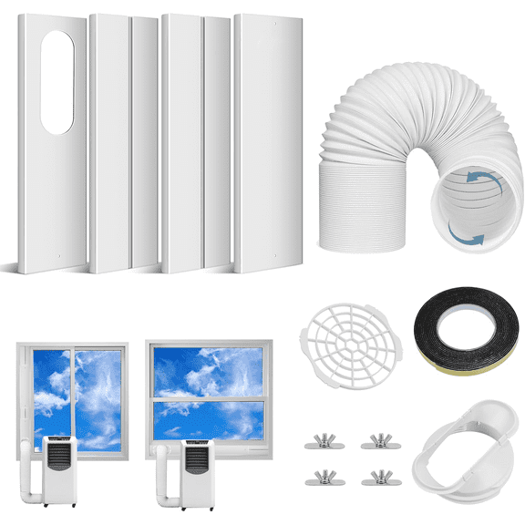Ninonly Portable Air Conditioner Window Vent Kit with 5.9" Exhaust Hose, Portable AC Seal Kit for Sliding Window with 4 Plates, Universal Coupler Fits 5.9 & 5.1 Inch Diameter Exhaust Hose