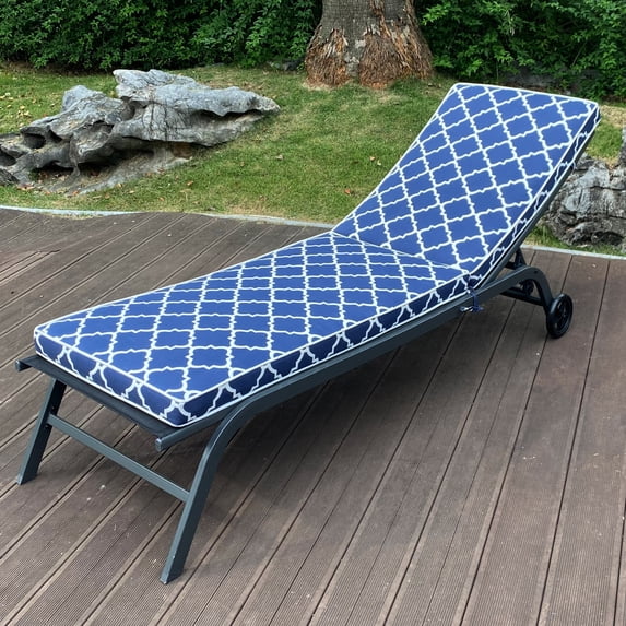 Outdoor Lounge Chair Cushion Set of 2, Removable Replacement Patio Seat Cushion, Weather Resistant Lounge Chair Cushion for Lawn Pool Cushions, 74.4in.L x 22.05in.W x 2.76in.D, Blue Striped