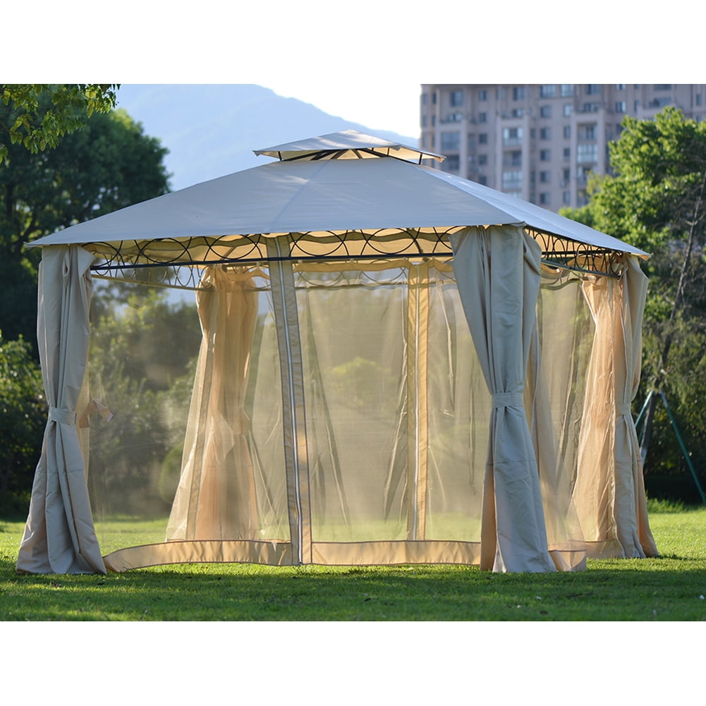 Lowestbest Double Tiered Canopy, Quality Outdoor BBQ Party Gazebo Tent with UV Protection, Beige Lowestbest Double Tiered Canopy, Quality Outdoor BBQ Party Gazebo Tent with UV Protection, Beige
