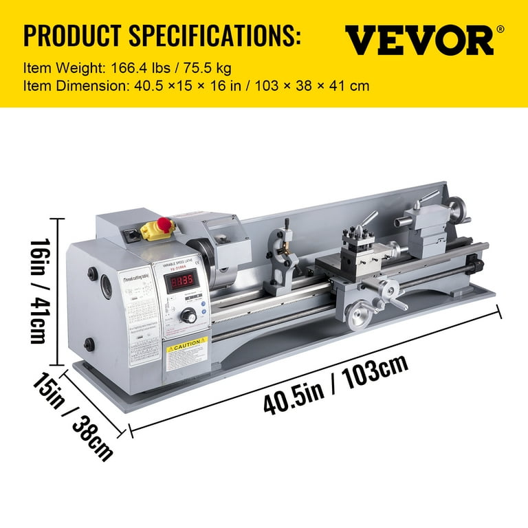 8x16 Luxury Version Metal Lathe 1100W Precision Bench Top Mini Metal Milling Lathe Variable Speed 50-2500 RPM Nylon Gear (8x16 Inch) | US