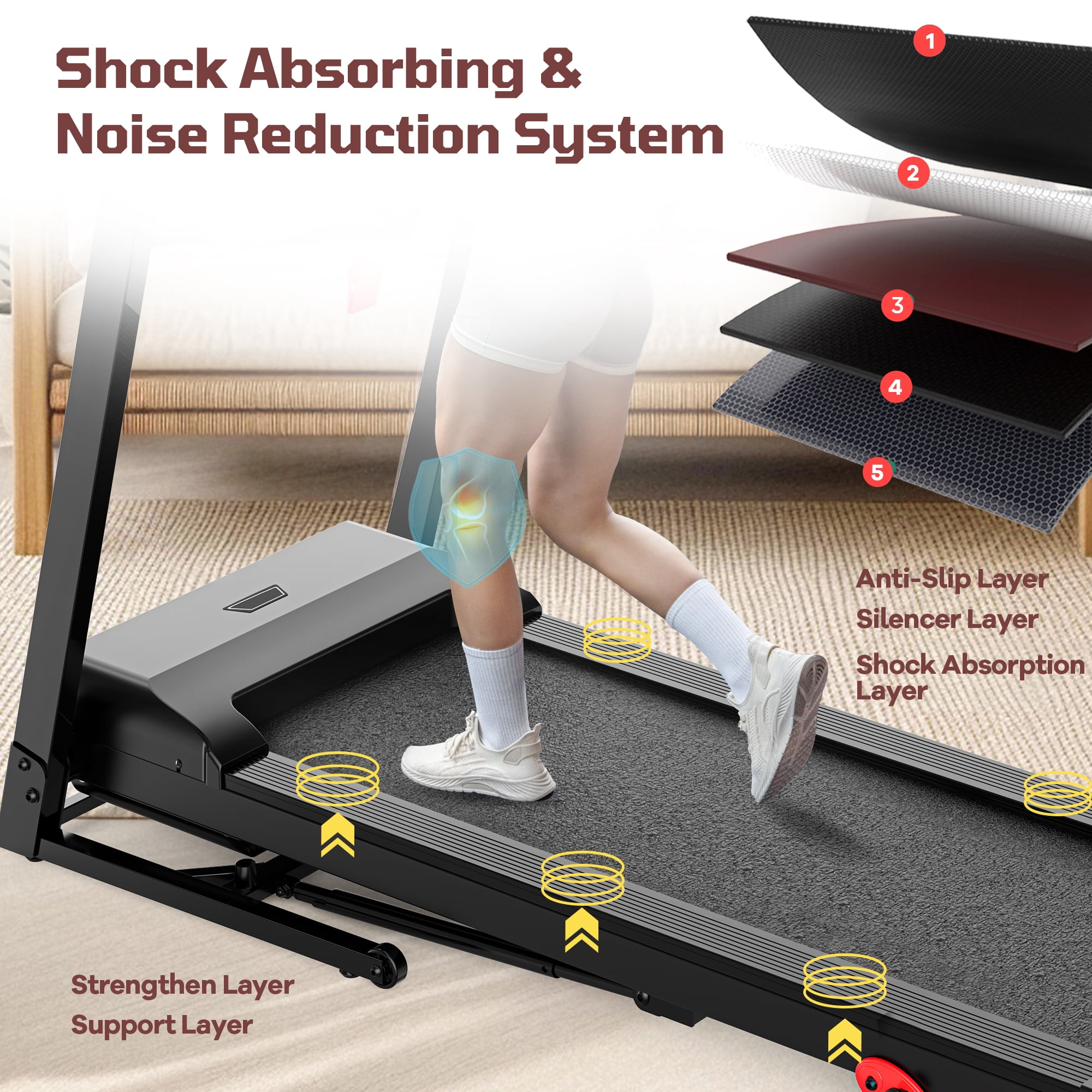3.5HP Folding Treadmill, 300-400lb Capacity, 12% Incline Treadmills for Home Running and Walking Max 7.5MPH Speed, Foldable Treadmill Running Machine with APP & Bluetooth
