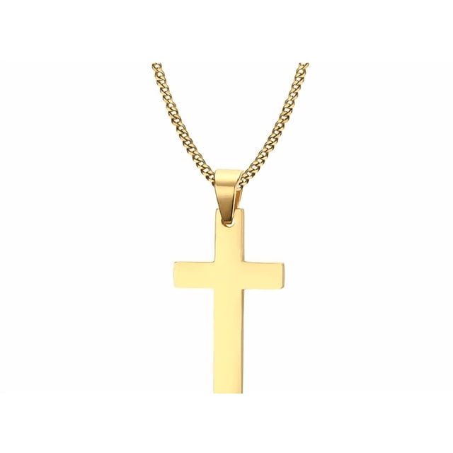 Clásico Hombres Mujer Acero Inoxidable Crucifijo Cruz Colgante Religioso Collares Xtellar dorado