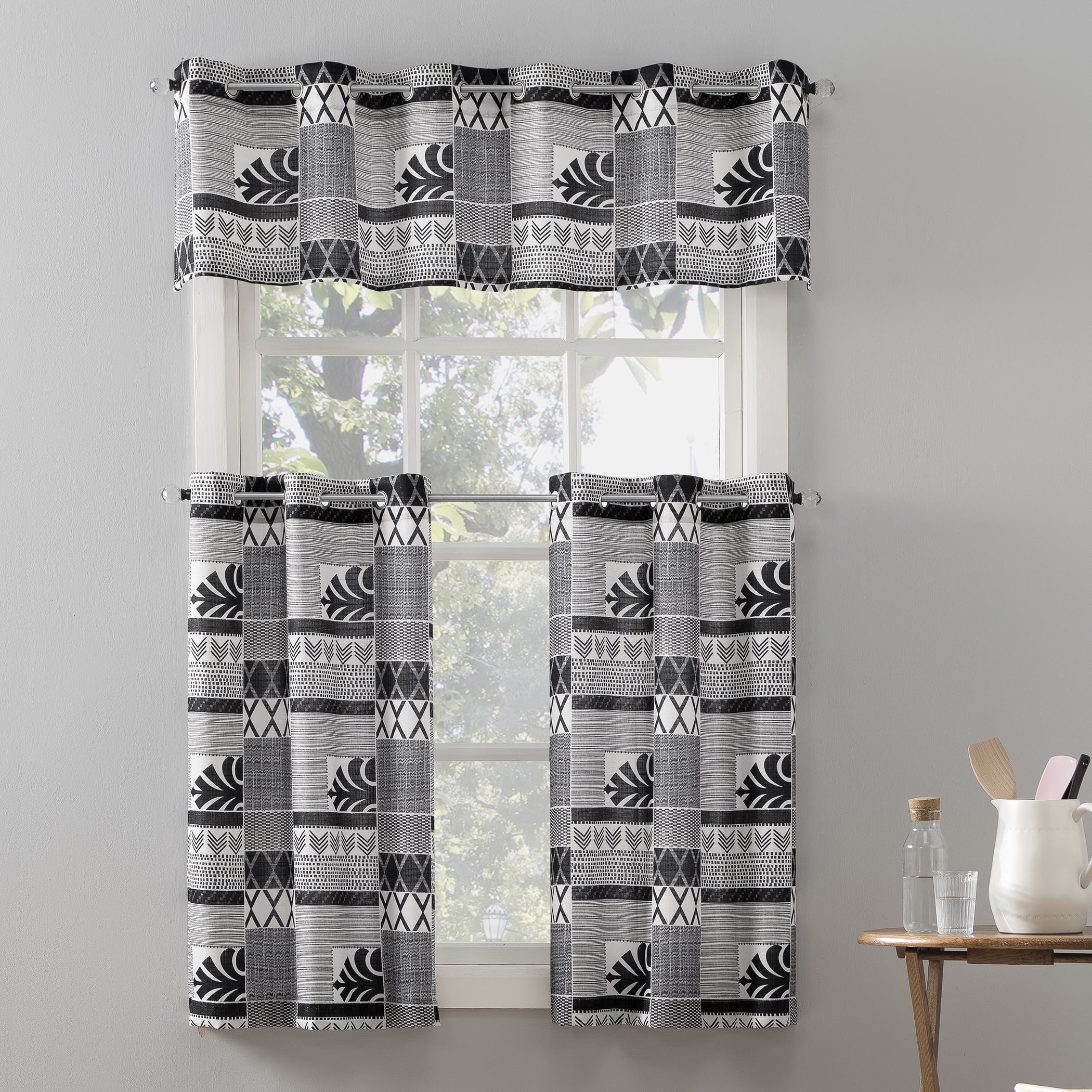 Mainstays Elevated Solid 3 Piece Kitchen Curtain Set