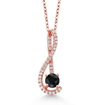 Gem Stone King 0.95 Ct Black Sapphire White Created Sapphire 18K Rose Gold Plated Silver Pendant with Chain