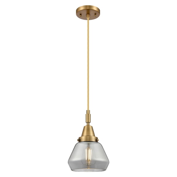447-1P-BB-G173 Innovations Lighting Fulton - 1 Light Cord Hung Mini Pendant-7 Inch Wide and 10.13 Inch Tall-Brushed Brass Finish-Light Smoke Glass