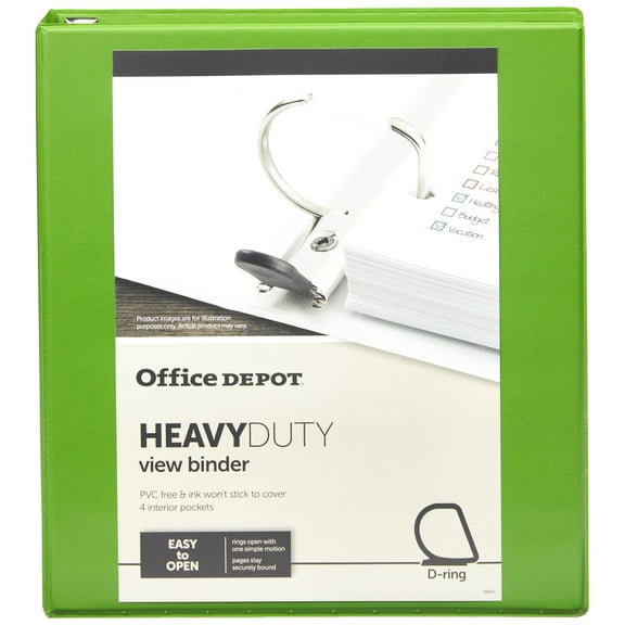 Office Depot® Brand Heavy-Duty D-Ring View Binder, 1" Rings, 54% Recycled, Army Green