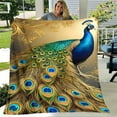 thumbnail image 4 of [Golden Peacock Print Blanket] 1pc Soft Golden Peacock Print Flower Blanket - Comfortable Travel Sofa Bed Nap Blanket for Office Home Decoration - Birthday and Holiday Gifts, 4 of 6
