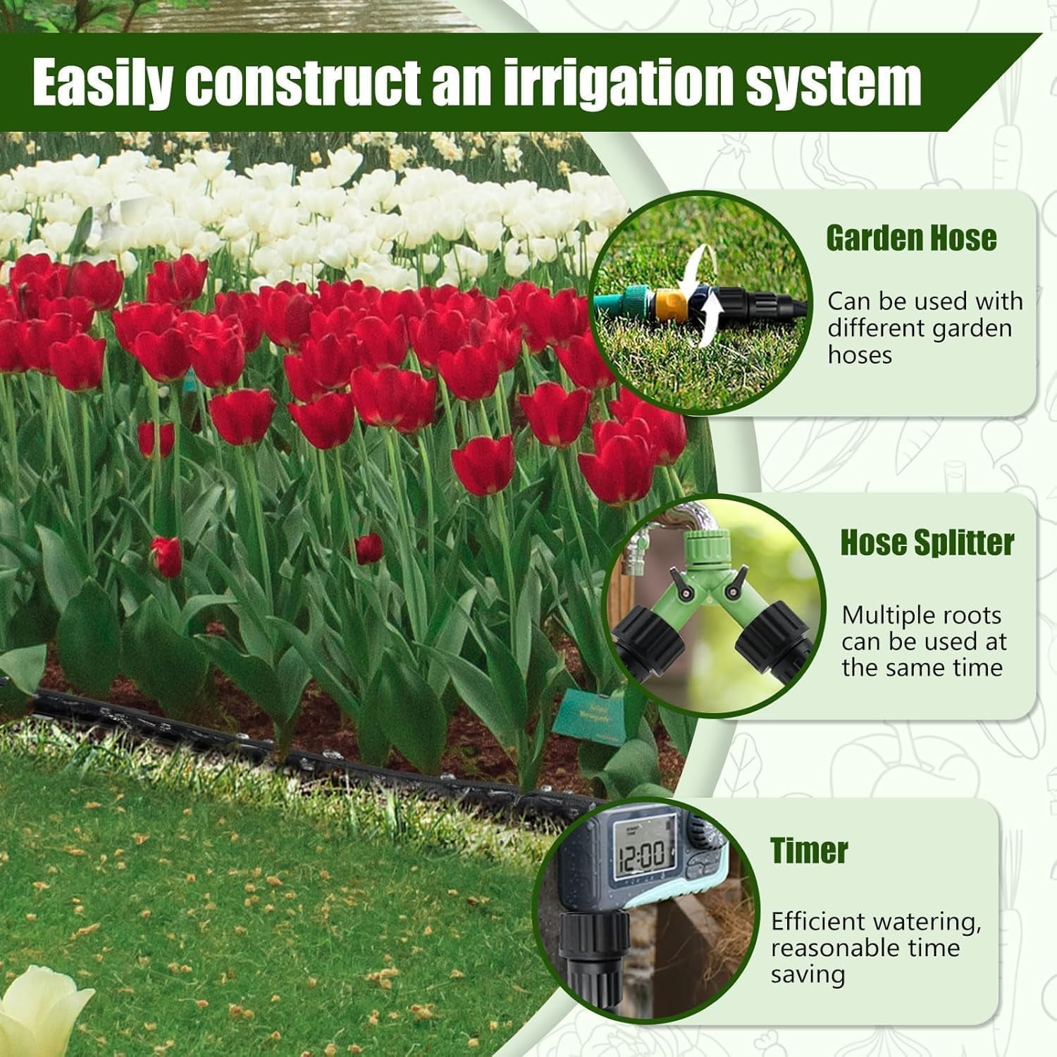 Flat Soaker Hose 100ft, Heavy Duty Double Layer Drip Irrigation Hose, Leak Proof Garden Watering System, Saves 80% Water