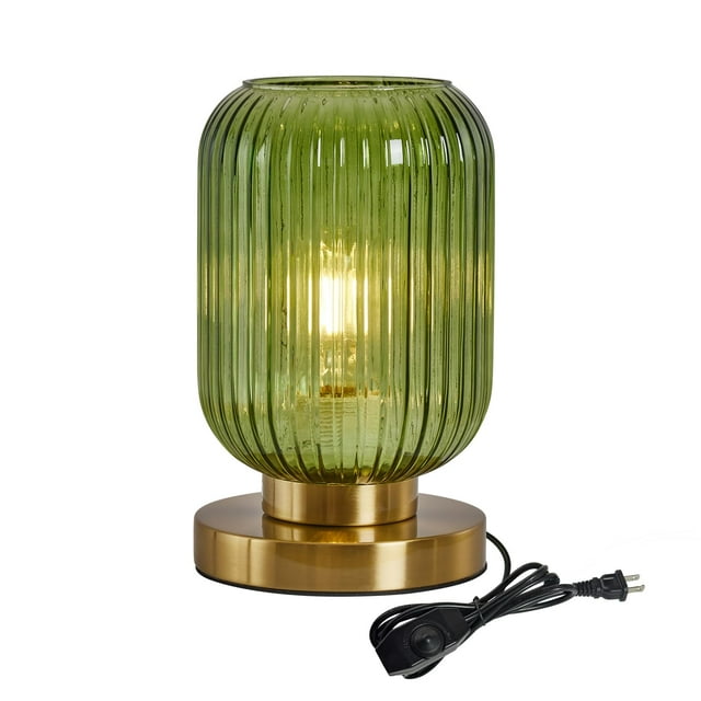 Lámpara de mesa Feasey Mid Century Modern Green Glass