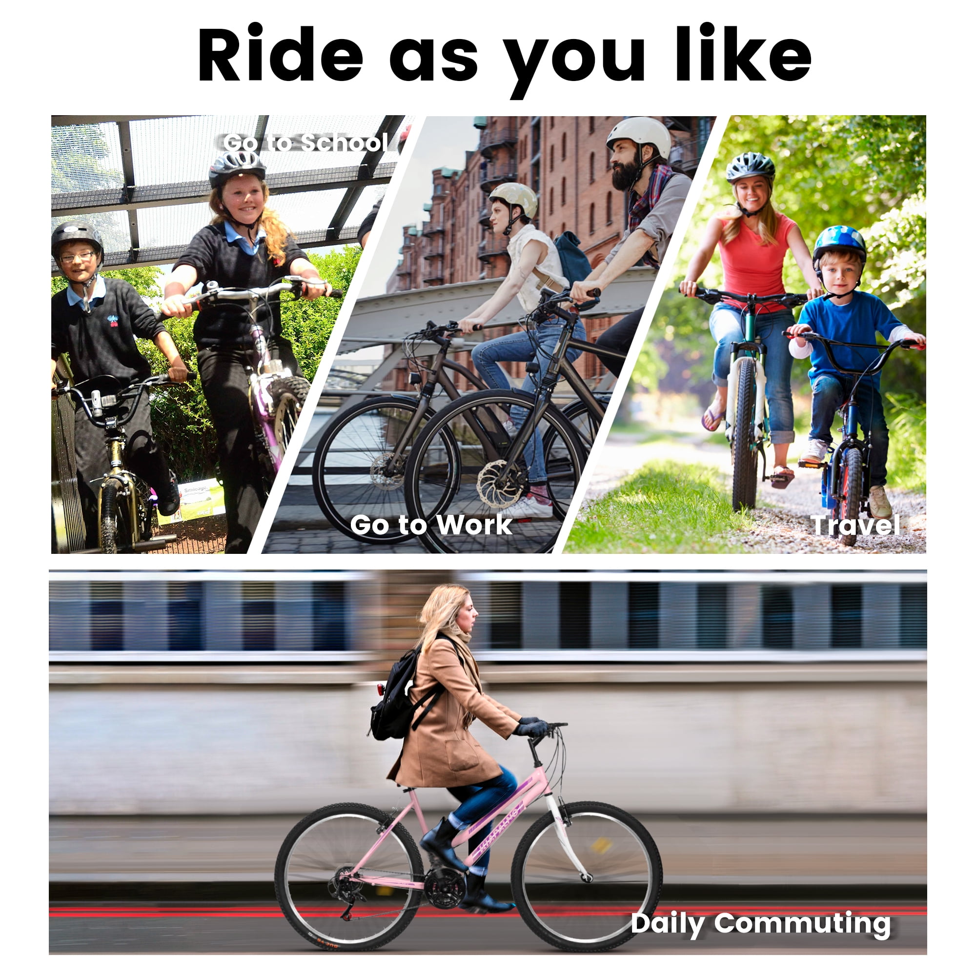 Ambifirner 24 26 Inch Mountain Bike:Commuter Bike with V Brake and Steel Frame, 21 Speed Mountain Bike for Adult Teens, Trail Beach Snow Commuter City Bikes