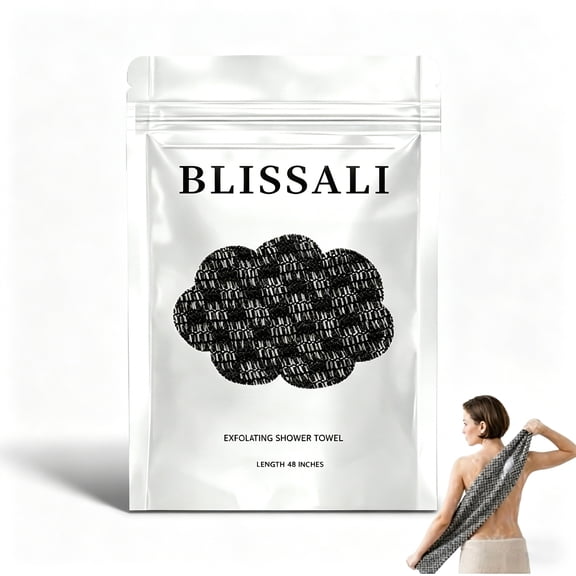 1-Pack Exfoliating Shower Towel 48" Premium Scrub Wash Cloth for Body and Face, Men and Women, Black