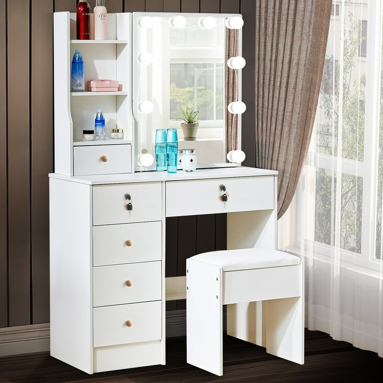 Makeup vanity with locking drawers discount