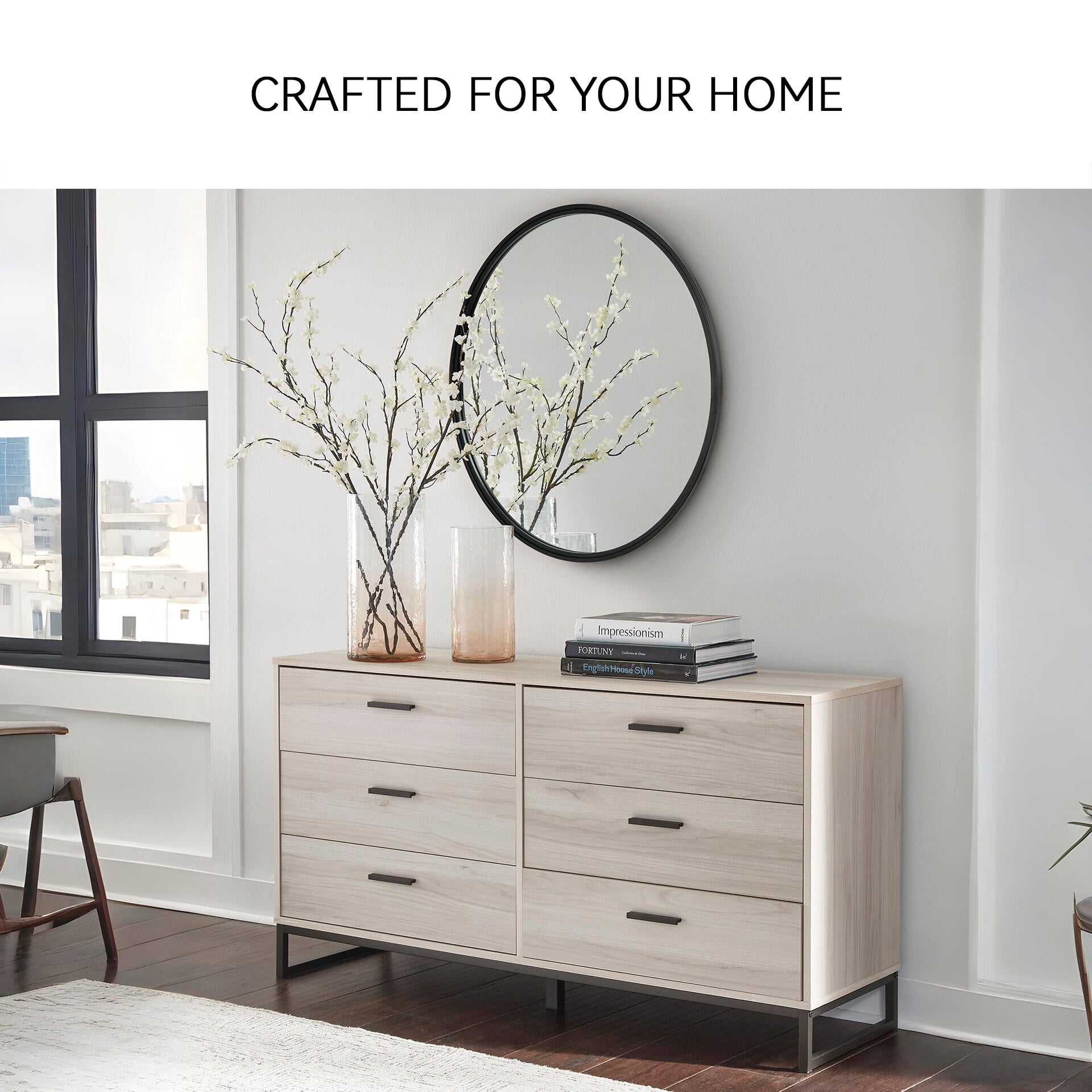 Signature Design by Ashley Socalle Six Drawer Dresser, Light Natural Brown, Modern Oak Grain, Pewter-Tone Pulls
