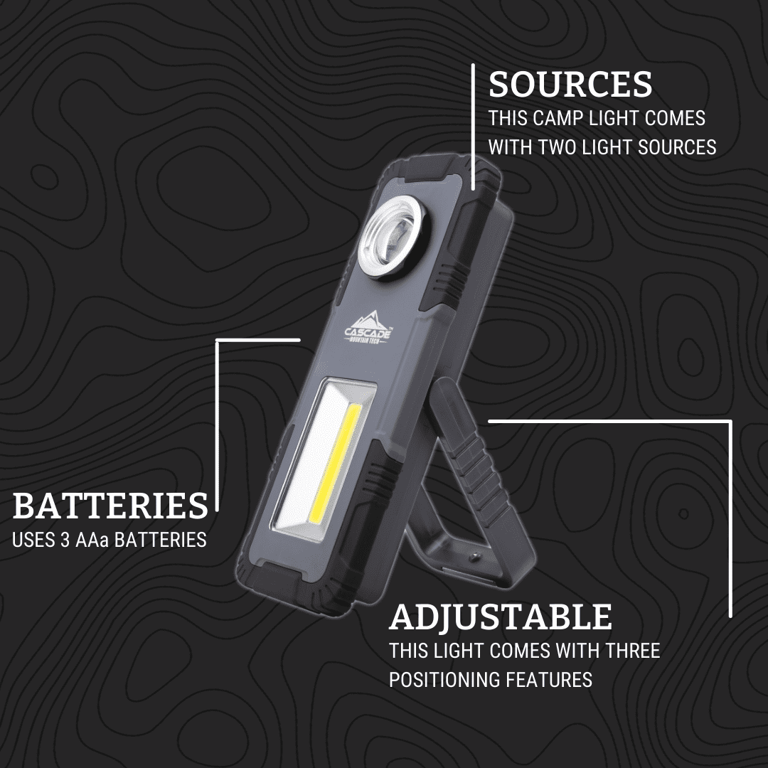Cascade Mountain Tech 250 L LED Multi-Use Camp Light, Three Positioning Features - Light Grey 5.3oz.