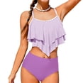 thumbnail image 4 of Girls Two Piece Swimsuit High Waisted Swimwear Set Tiered Ruffled Bathing Suit Adjustable Straps Girls' Swimwear /Purple/16Y, 4 of 5