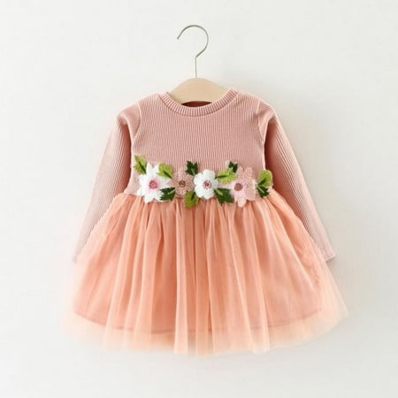 

Princess Baby Girls Kids Toddler Mini Long Sleeve Floral Tutu Dress Party Wedding Birthday Pageant Prom Dresses Sundress 0-3Y