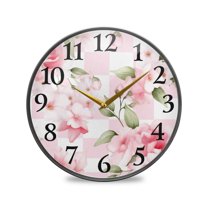 Peony Flowers Pink Wall Clocks Battery Operated 11.9 Inch Round Clock Acrylic Silent Non-Ticking Bedroom Living Room Decorative Clocks