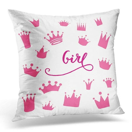 CMFUN Handdrawn of Crowns for Young Prince Princess Girl Lettering King and Queen Doodle Style Paint Pillow Case Pillow Cover 20x20 inch
