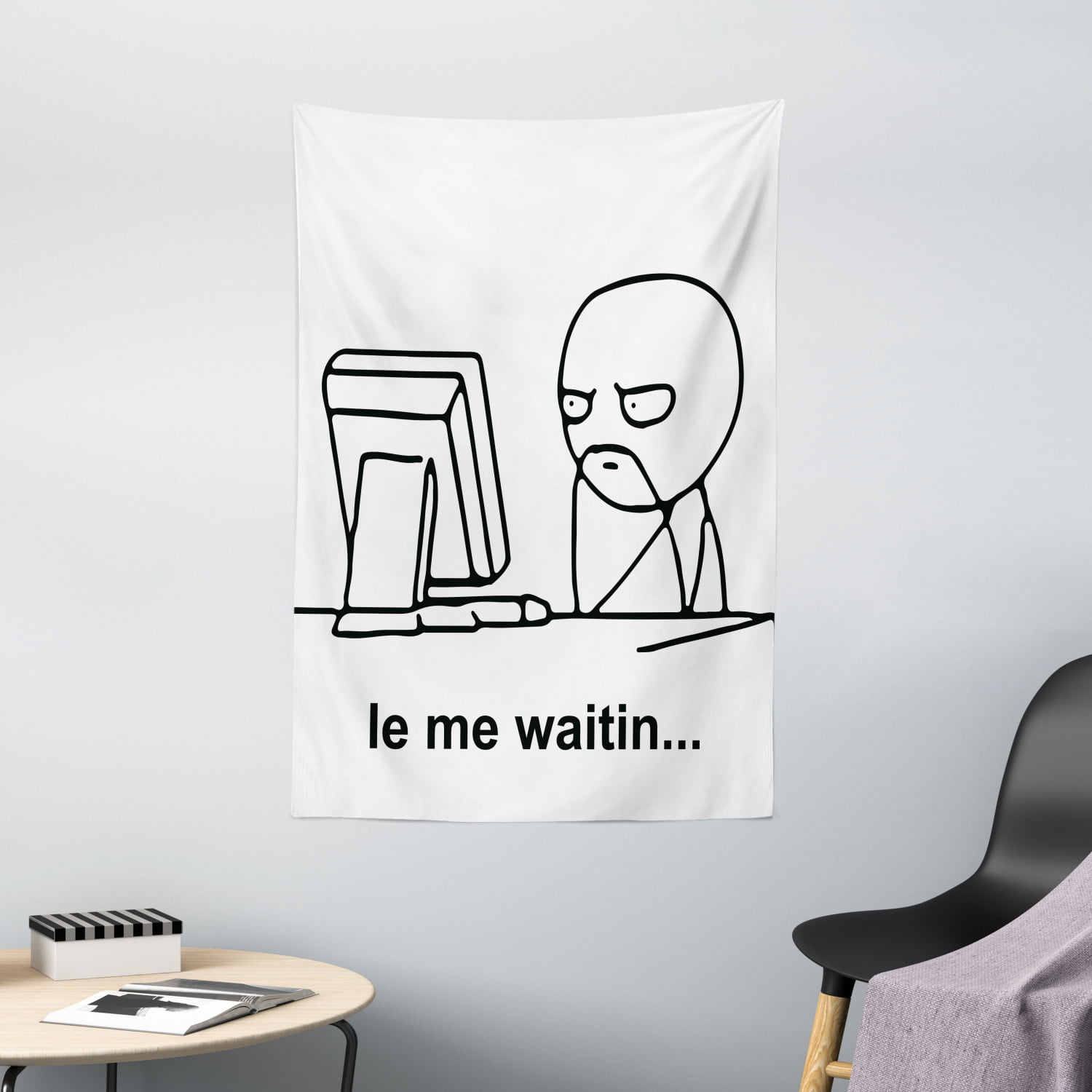 Humor Decor Tapestry, Stickman Meme Face Icon Looking at Computer Joyful  Fun Caricature Comic Design, Wall Hanging for Bedroom Living Room Dorm  Decor