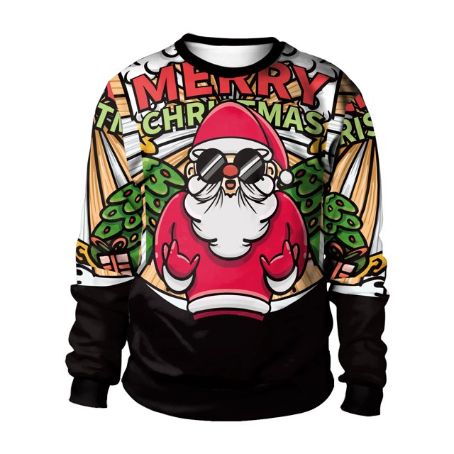 Sudadera con capucha para hombre, suéter con cuello redondo, estampado 3D de Papá Noel, ropa de otoño e invierno