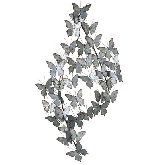 Diva At Home Set of 2 Gray Galvanized with Rustic Edge Multi Butterfly Wall Decors 39.37"