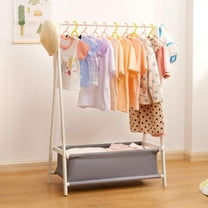 Kids Clothing Rack with Storage Box, Dress up Rack, Child Garment Rack with Hanging Rods, Small and Foldable, Bamboo (White)