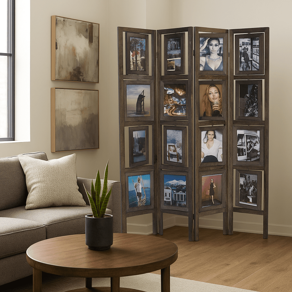 Proman Products Oscar II Picture 4 Panel Folding Screen, 67" Tall, Antique Brown