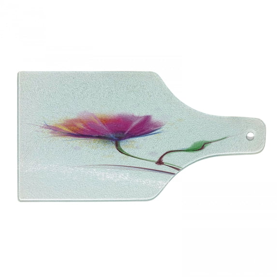 Flower Cutting Board, Simplistic Poppy Design Purity and Grace Love and Friendship Splattered Image, Decorative Tempered Glass Cutting and Serving Board, Wine Bottle Shape, Fuchsia, by Ambesonne