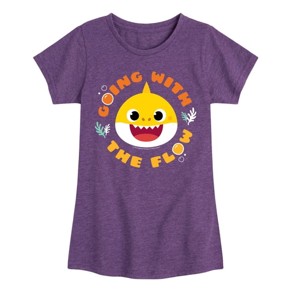 Baby Shark - Going With The Flow Girls' Fitted Short Sleeve Graphic T-Shirt