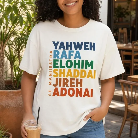 Christian Faith Names Of God Yahweh Colorful Letter Print Crew Neck Casual Short Sleeve Graphic Tee