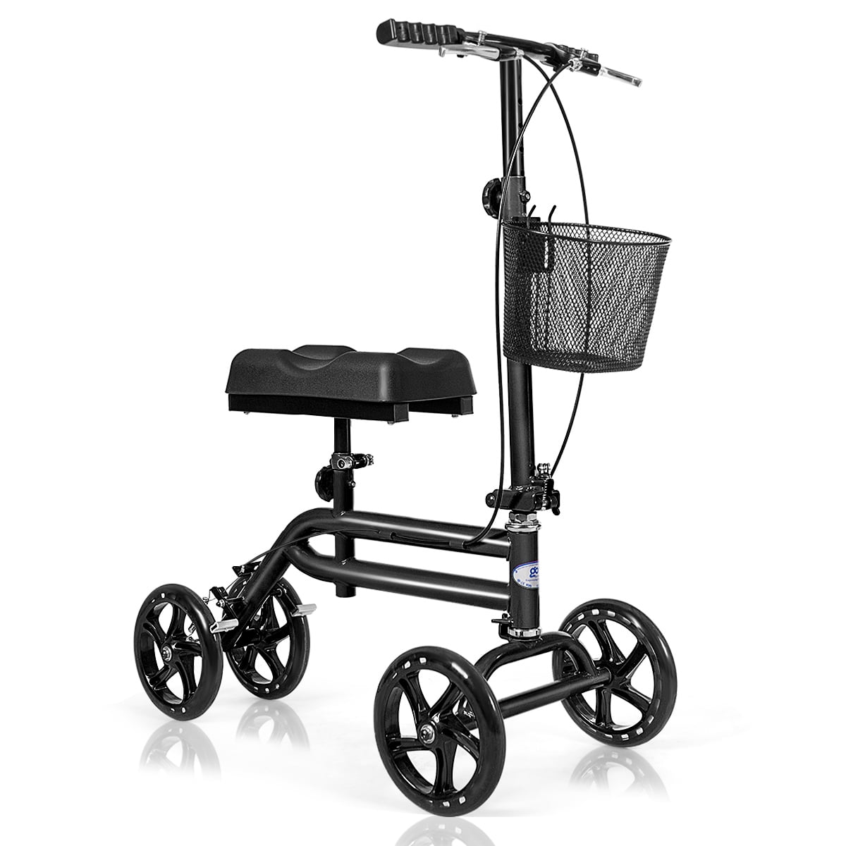 Steerable Knee Walker Medical Scooter Dual Braking with Basket Black