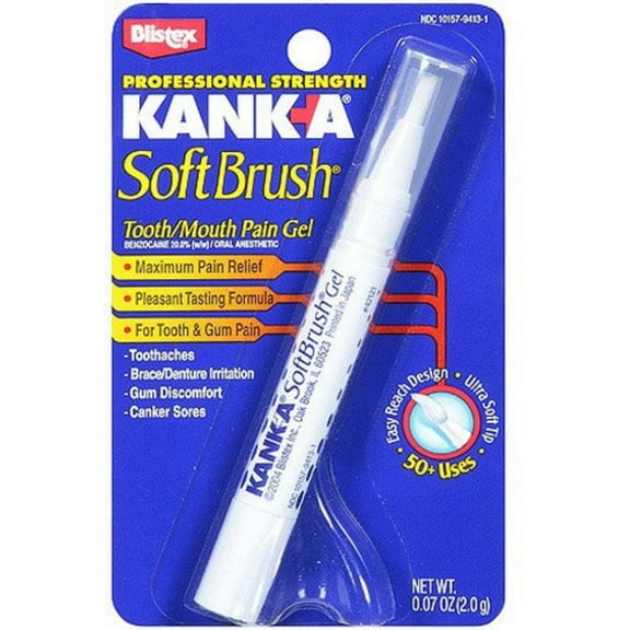 Kank-A Soft Brush Tooth/Mouth Pain Gel Professional Strength 0.07 oz (Pack of 6)