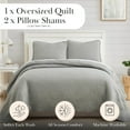 thumbnail image 2 of Southshore Fine Linens Oversized Quilt Bedding Set lightweight, prewash fabric soft coverlet bedspread 3-Piece with two matching shams (98 in wide x 98 in long), Grid Grey, Full / Queen, 2 of 9