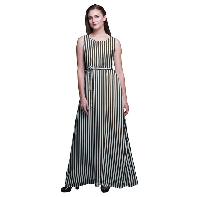 Bimba Robe Longue Décontractée Sans Manches à Encolure Ronde pour Femmes, Imprimé Géométrique - Grand
