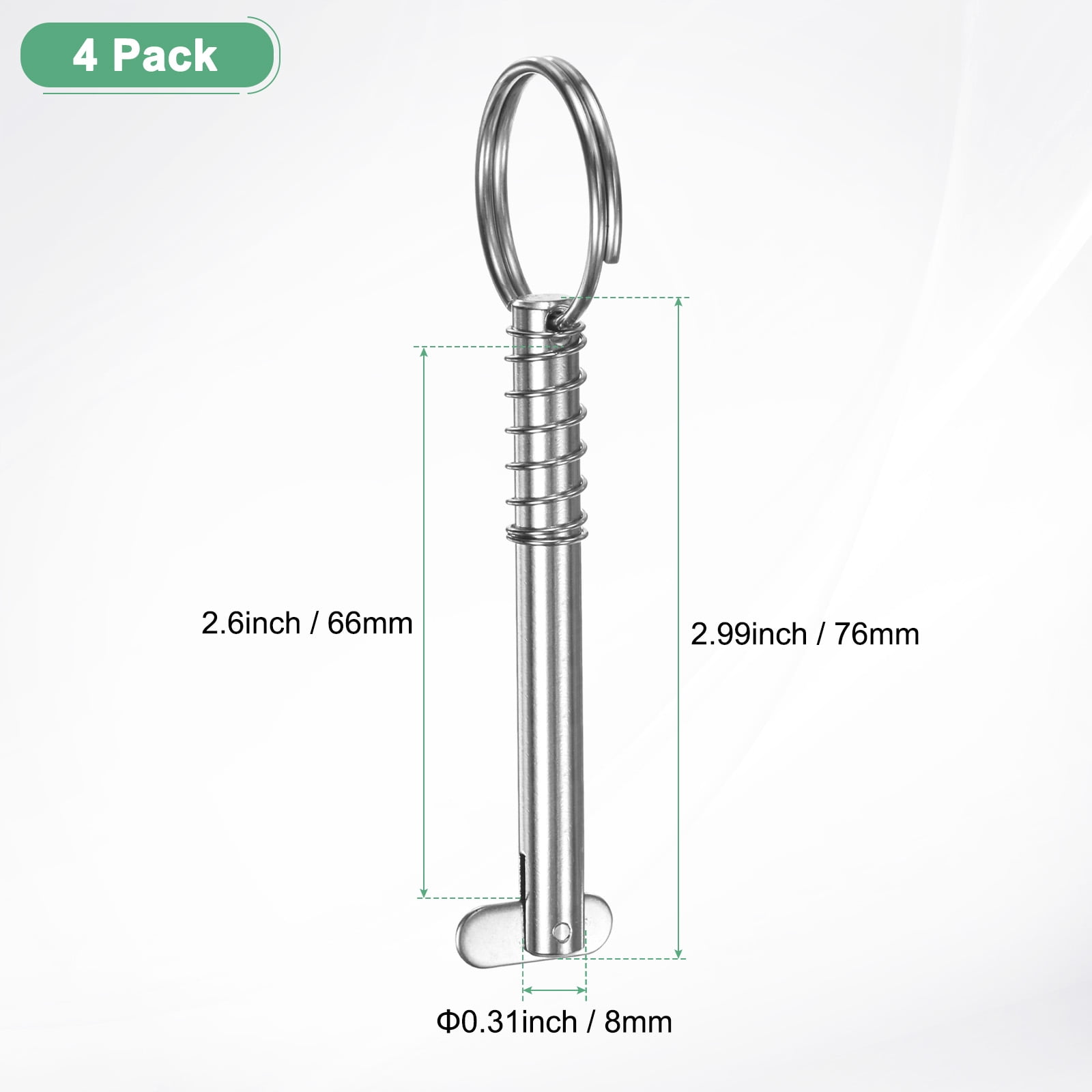 Uxcell 4-Pack Quick Release Pins, 316 Stainless Steel 8mm Dia., 66mm Usage Length Bimini Top Pin with Drop Cam & Spring for Deck Boat/Canopy, Marine Hardware