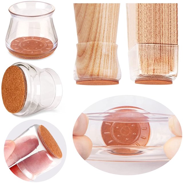 Paquete de 32 protectores de patas de silla para pisos de madera, protectores de piso de silicona transparente para patas de silla con parte inferior de fieltro, fundas para patas de muebles para proteger los pisos de rayones, reducir el ruido. ER