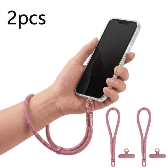 ROSEXIXI Phone Lanyard 2 Pack Adjustable Braided Wristlet Strap Anti Theft Security Mobile Chain Durable Pink Cell Phone Strap With Tether Patch For Universal Mobile Device Cases And Daily Use