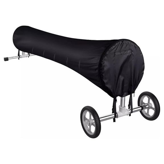 Pool Cover Reel for Swimming Pools 16/18/20/24FT Black Heavy-Duty Woven Polyethylene All-Weather Protection with Adjustable Straps