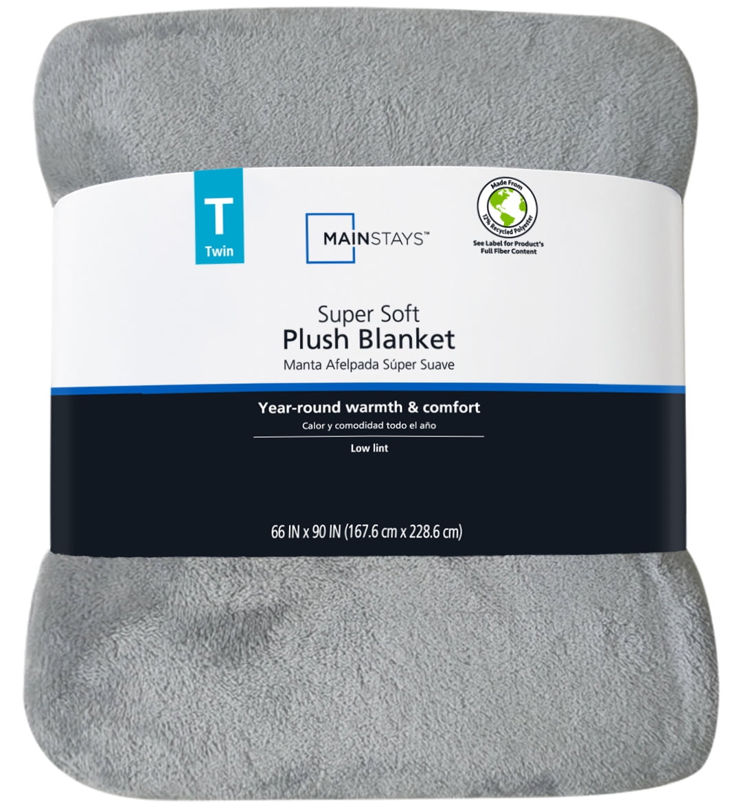 Mainstays Super Soft Plush Blanket, Twin, Light Grey