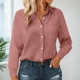thumbnail image 2 of Godom Womens Cotton Linen Button Down Shirt 2025 Fall Winter Casual Long Sleeve Solid Color Shirts Loose Work Tops with Pockets, 2 of 7