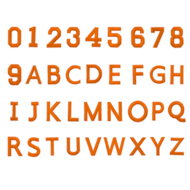 72 Pcs Letras y Números Plancha, Parches de Letras A-Z de 1.5 Pulgadas y Parches de Números 0-9 para Ropa Naranja