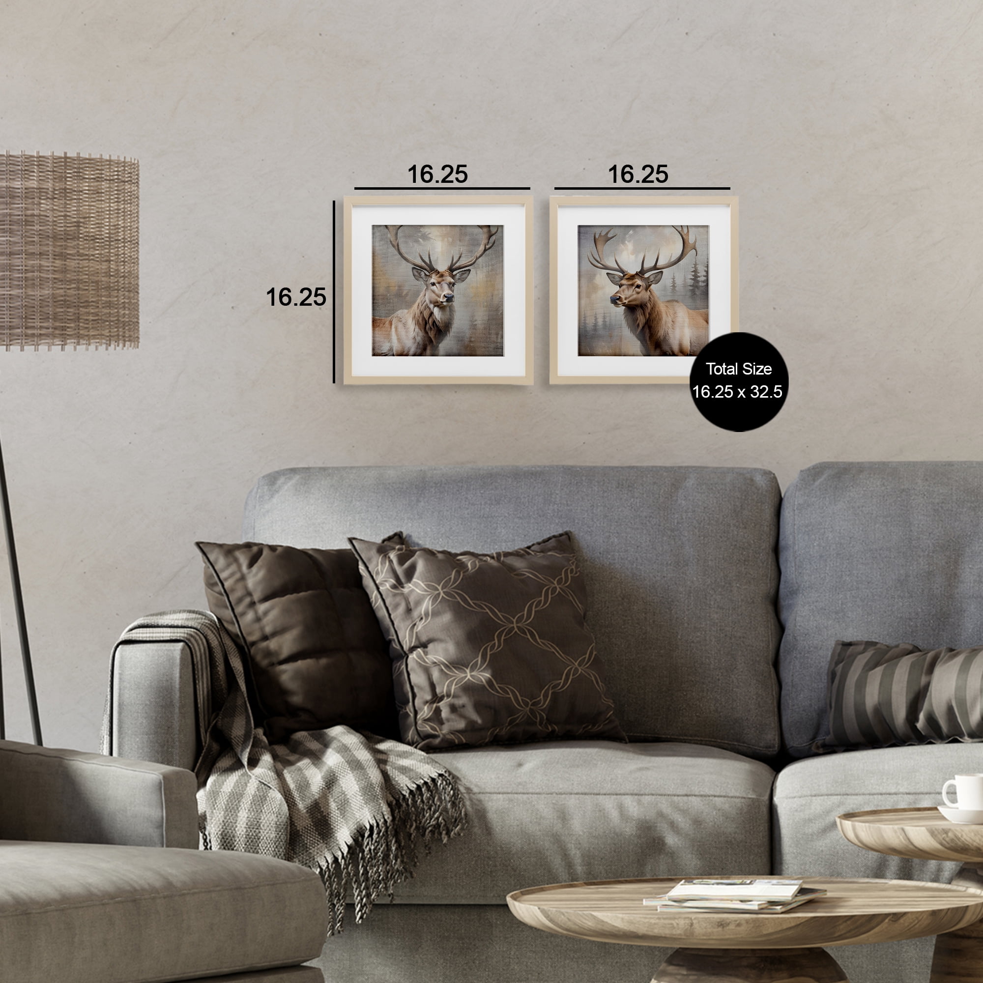 Stupell Industries Glancing Forest Stags 2 Piece Birch Framed Print Under Glass Set, design by Susan Arnot