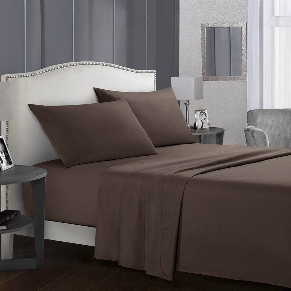 4Pcs/Set Fitted Sheet & Bed Sheet & 2Pcs Pillowcases Bedding Sets Solid