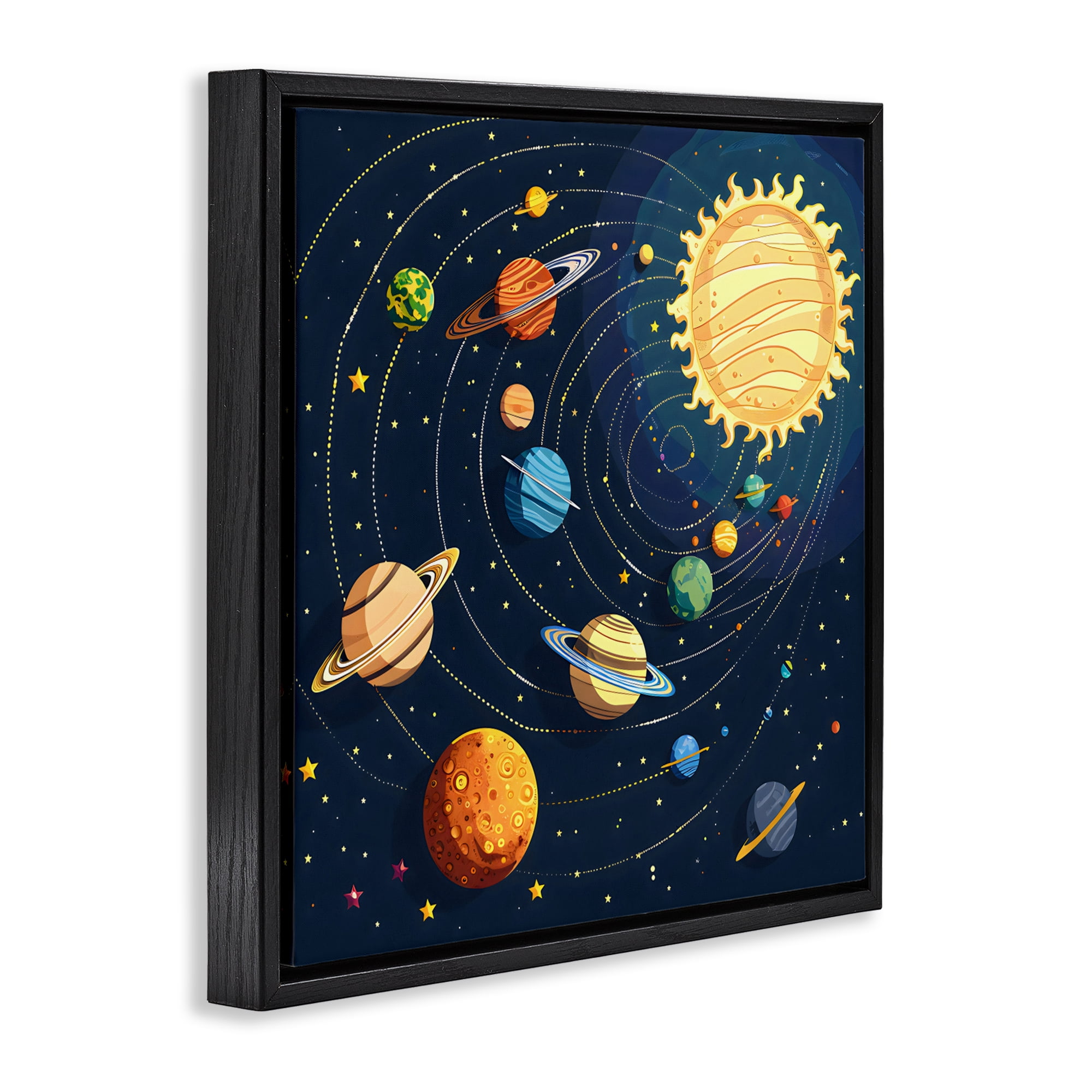 Stupell Industries Planets Around The Sun Black Framed Floater Canvas Wall Art, design by Creative Studio