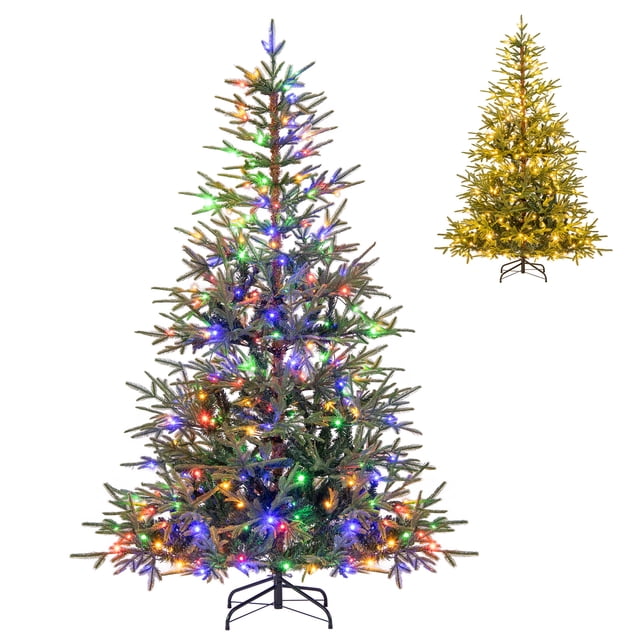 GOPLUS 6FT Pre-Lit Artificial Christmas Tree with 250 Warm White & Multicolored LED Lights