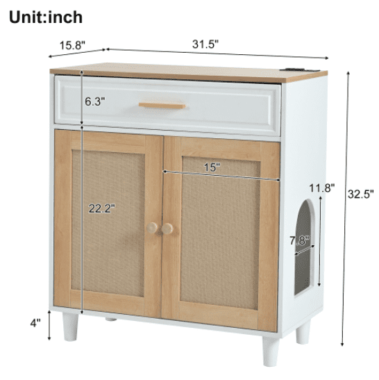 Euroco Cat litter box Cat house With Sisal scratching door Charging socket Cat friendly furniture