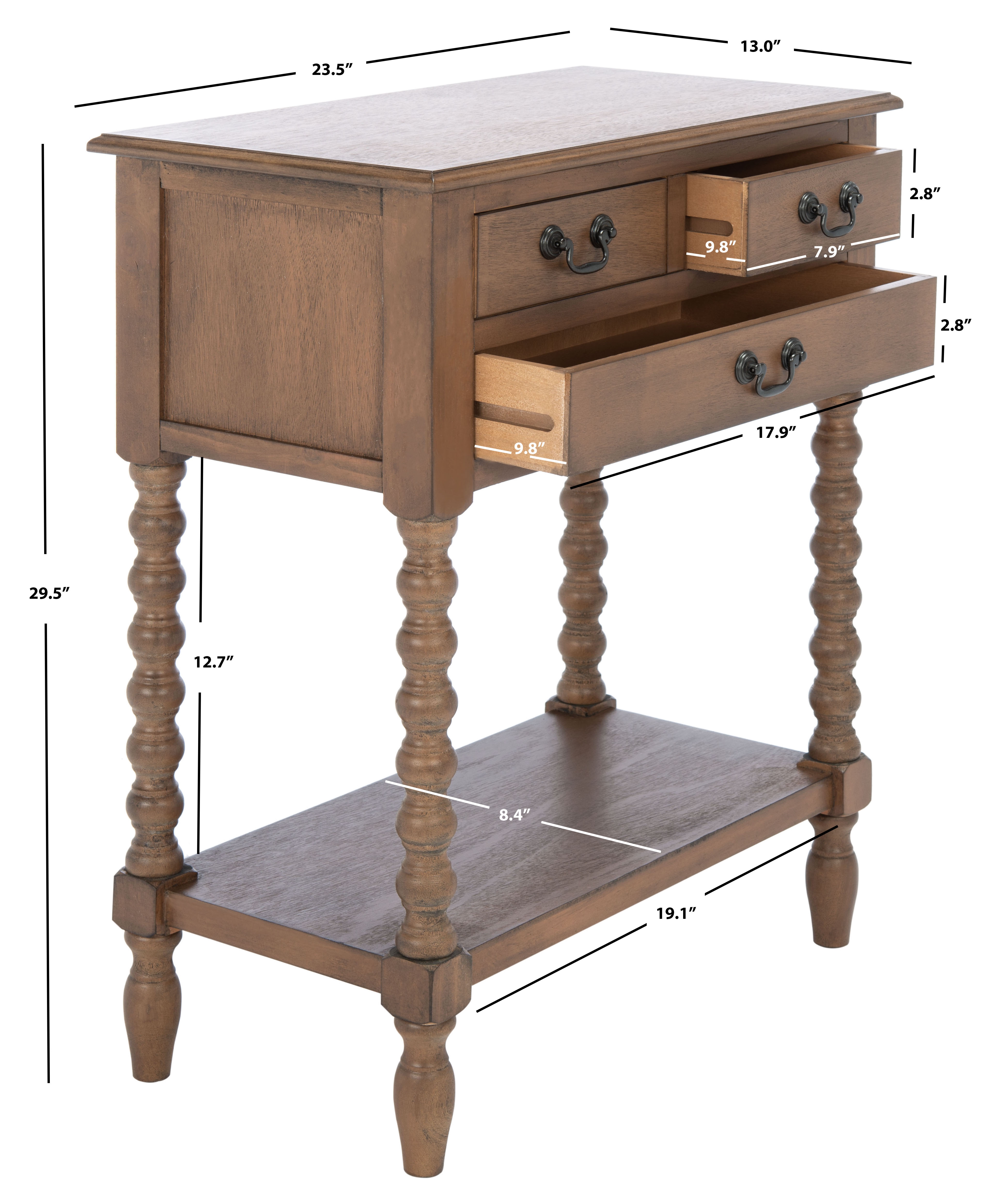 SAFAVIEH Athena French 3-Drawer Brown Wood Rectangle Console Table (23.5 in. W x 13 in. D x 29.5 in. H)