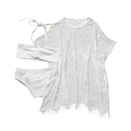 

3 Pcs Baby Girls Beach Chiffon Cover Up Bikini Sets Swimsuit Swimming Oufits Cute Girl Beachwear Dress