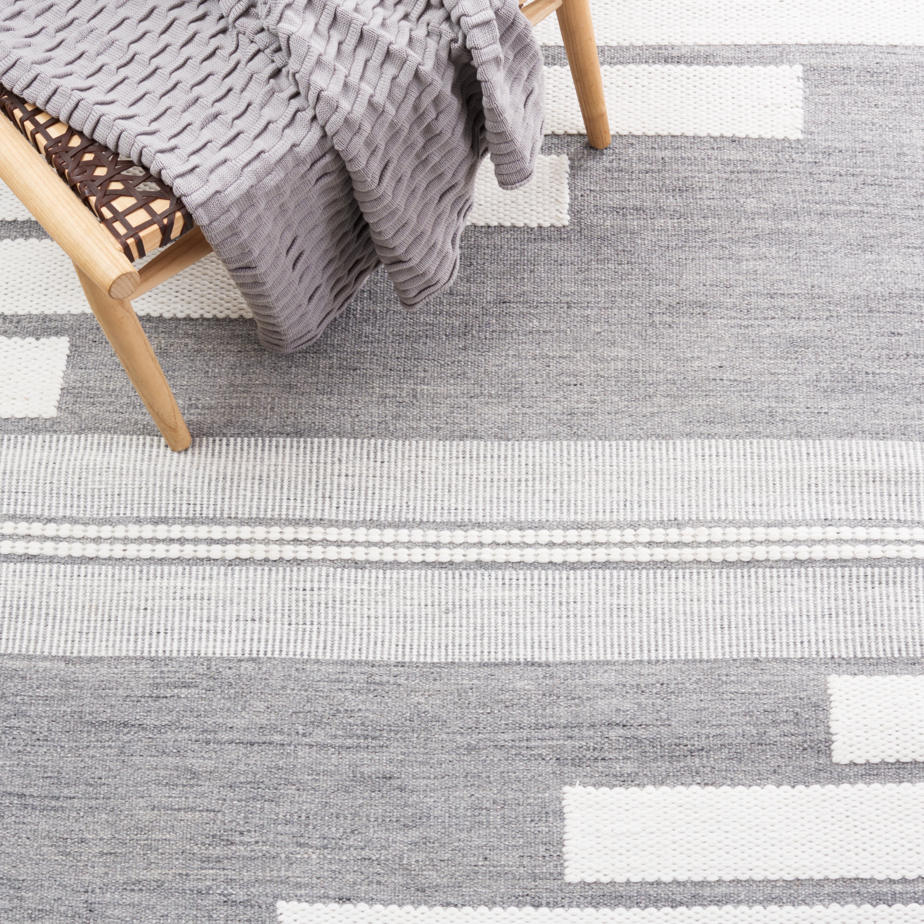 Safavieh Kilim Adam Striped Polyester Area Rug, Ivory/Gray, 6' x 6' Square