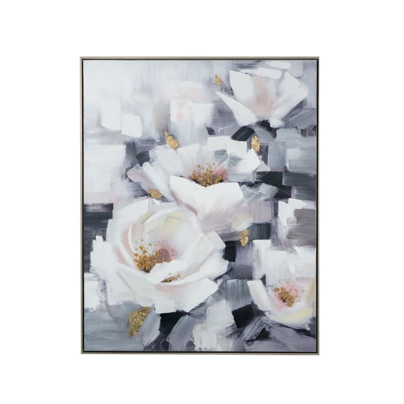 A&B Home Blooming White Florals Framed Hand-Painted Wall Art - Champagne Frame